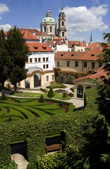 CZECH REPUBLIC, Bohemia, Prague, The Vrtba Gardens and the Baroque Church of St Nicholas in the Little Quarter