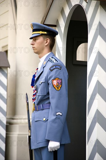 CZECH REPUBLIC, Bohemia, Prague, Sentry beside Guardbox at Prague Castle