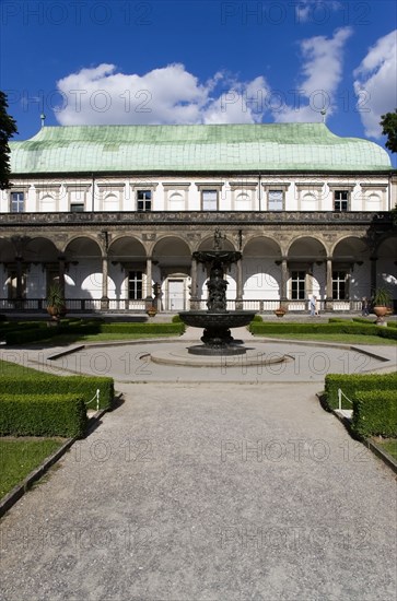 CZECH REPUBLIC, Bohemia, Prague, The Singing Fountain in front of the Belvedere or Royal Summer Palace in the Italian Renaissance style built by King Ferdinand I for his wife Anne