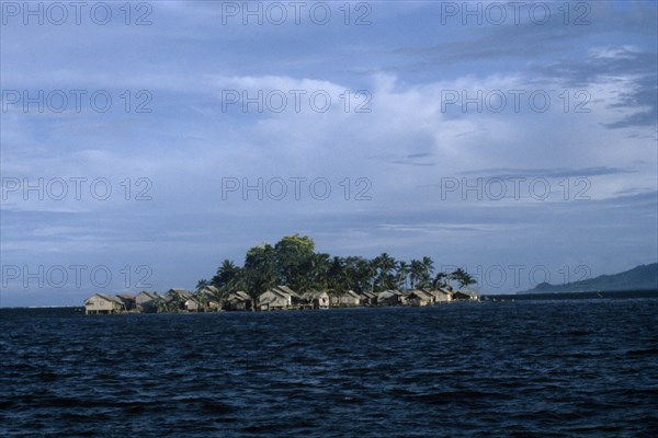 PACIFIC ISLANDS, Melanesia, Solomon Islands, Lau Lagoon. View across the water toward the artificial island of Funafou.