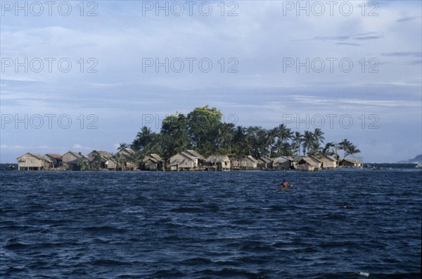 PACIFIC ISLANDS, Melanesia, Solomon Islands, Lau Lagoon. View across the water toward the artificial island of Funafou.