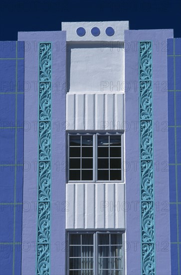 USA, Florida, Miami, South Beach. Ocean Drive. Park Central Hotel. Detail of Art Deco exterior