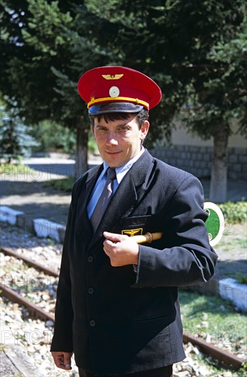 BULGARIA, Dobrinishte, "Station Master, Dobrinishte Railway Station, near Bansko."