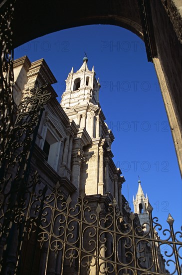 PERU, Arequipa, "Arequipa Cathedral and gates, Plaza de Armas."