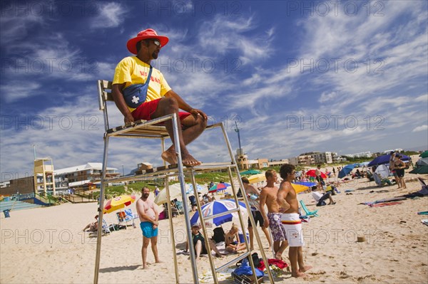 SOUTH AFRICA, Eastern Cape, Jeffrey’s Bay, Lifeguard on duty in the sufer's mecca.