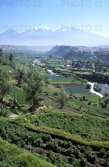 PERU, Arequipa, "Chachani Mountain, River Chili and valley."