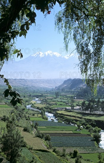 PERU, Arequipa, "Chachani Mountain, River Chili and valley."