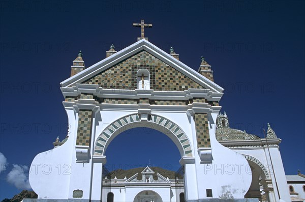 BOLIVIA, Lake Titicaca, "Archway, Virgin of Copacabana Church, Copacabana."