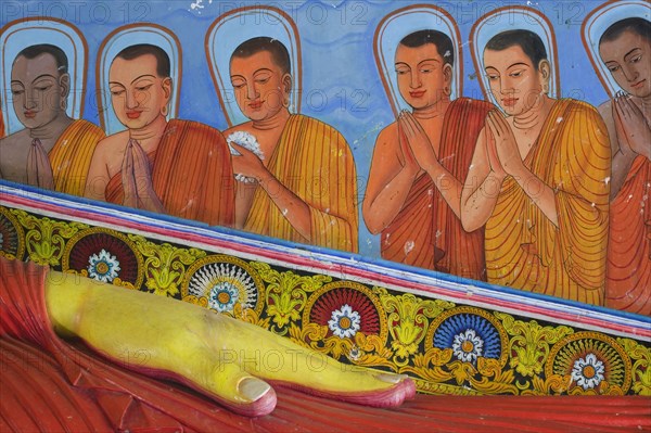 SRI LANKA, Anuradhapura, Detail of the reclining Buddha in Isurumuniya Vihara (Rock Temple).