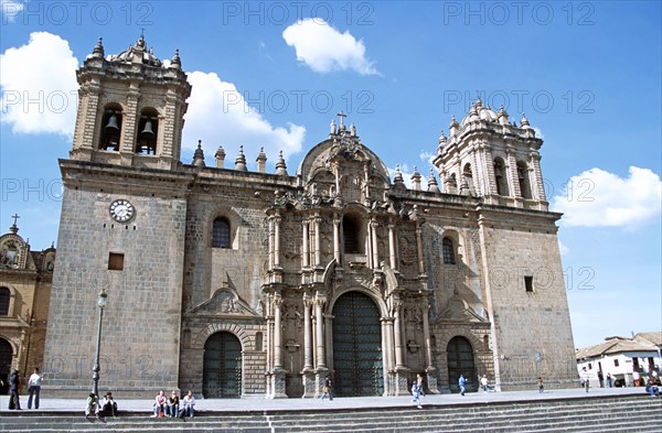 PERU, Cusco, "The Cathedral, part of three church complex including El Triunfo and Iglesia Jesus y Maria, Plaza de Armas."