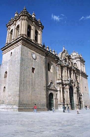 PERU, Cusco, "The Cathedral, part of three church complex including El Triunfo and Iglesia Jesus y Maria, Plaza de Armas."