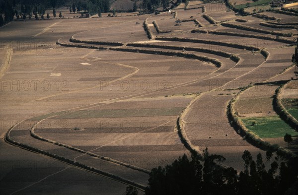 PERU, Cusco, Agriculture, Contour ploughing and terraces near Pisac.