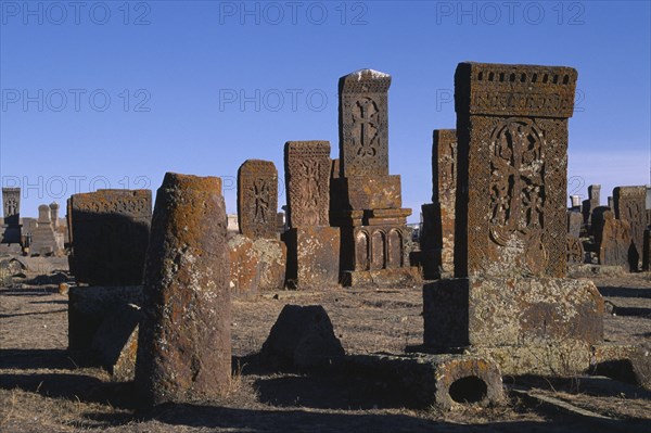 ARMENIA, Noradouz, Carved memorial stones or Khachkars dating 7th-13th century.