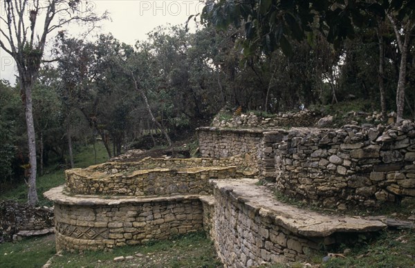 PERU, Amazonas, Chachapoyas, "Kuelap Fortress ruins, Chachapoyas culture also known as the Cloud Forest People.  Site discovered 1843.  Remains of stone terraces."