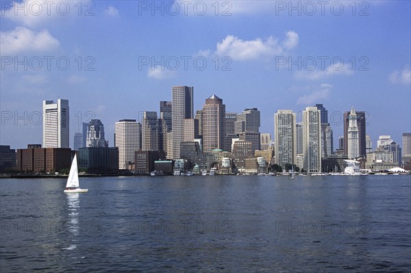 USA, Massachusetts, Boston, Boston City Skyline from the harbour.