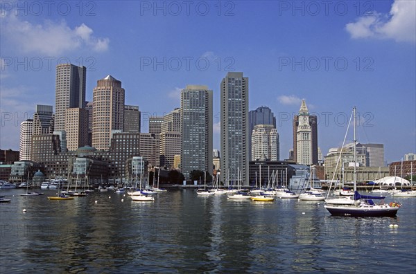 USA, Massachusetts, Boston, Boston City Skyline from the harbour.