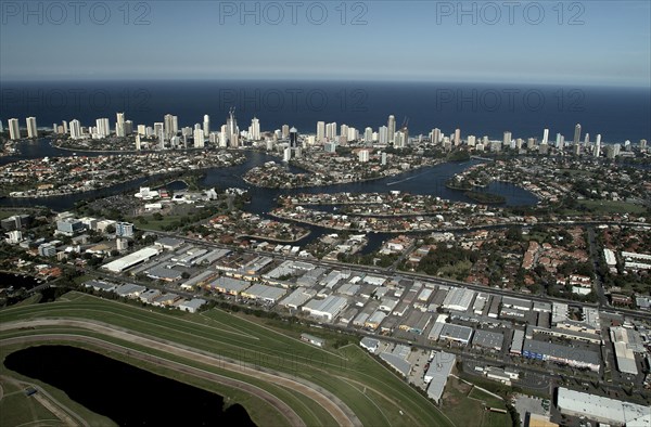Australia, Queensland, Gold Coast, Broadbeach and the GC turf Club from the air