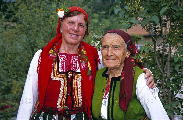 BULGARIA, Dobarsko, Two members of Dobarski Babi Folk Group