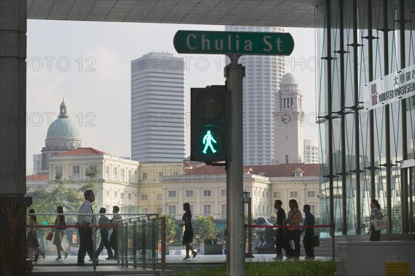 SINGAPORE, CBD, Office staff walking to work in the central business district.