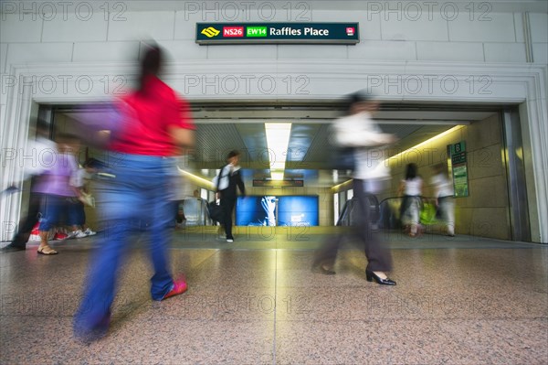 SINGAPORE, MRT, Singapore. The entrance to Raffles Place Mass Rapid Transit station.