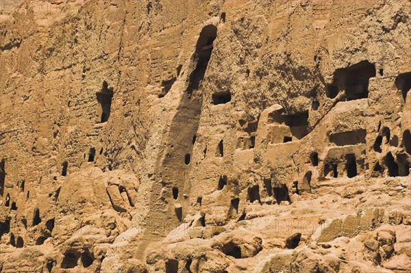 AFGHANISTAN, Bamiyan Province, Bamiyan , Empty niche in cliffs where the famous carved large Budda once stood 180 foot high before being destroyed by the Taliban in 2001