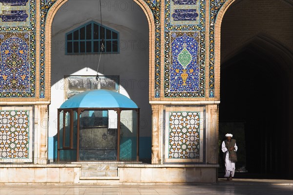 AFGHANISTAN, Herat, "Friday Mosque or Masjet-eJam, The courtyard, Bronze couldron dating from the reign of the Kart kings of Herat (1332-1381) originally used as a receptacle for sherbat now used for donations for the upkeep of the mosque Originally laid out on the site of an earlier 10th century mosque in the year 1200 by the Ghorid Sultan Ghiyasyddin. Restoration started in 1943"