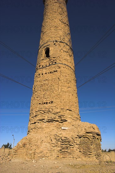 AFGHANISTAN, Herat, "The Mousallah Complex, Minaret One of several minarets in this complex, this one stands by Gaur Shad 's Mausoleum with a mortar hole in it, ,another one also near the mausoleum is partly destroyed and four stand marking the corners of the long gone Madrassa built by Sultan Husain Baiquara last of the Timurid rulers Six other minarets were demolished by British troops in 1885, and 3 were destroyed by earthquake"