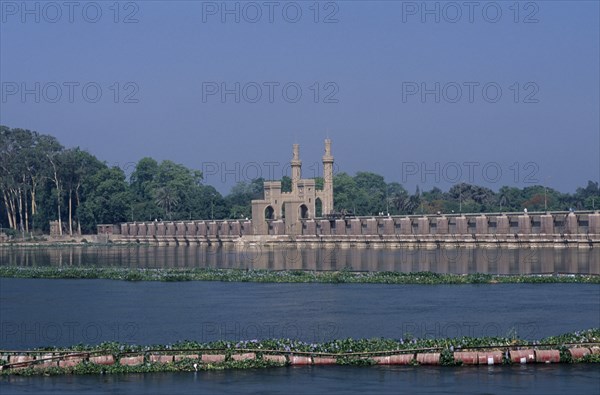 EGYPT, Cairo Area, Qanater, River Nile Barrage with Water Hyacinth growing across the water