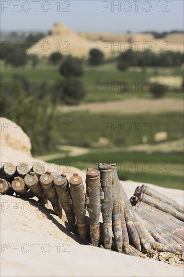 AFGHANISTAN, (Mother of Cities), Balkh , "Ammunition left behind by the Taliban at Top-I-Rustam, Remains of 200ft high Buddhist Stupa now an army checkpoint"