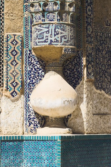 AFGHANISTAN, (Mother of Cities), Balkh, "Base of unique Timurid corkskew pillars of the Shrine of Khwaja Abu Nasr Parsa Built by Sultan Husayn Bayqara in late Timurid style in the 15th Century and dedicated to a famous theologian who died in Balkh in 1460. The dome was badly damaged in an earthquake in the 1990's, and hit by rocket during factional fighting in 2003"