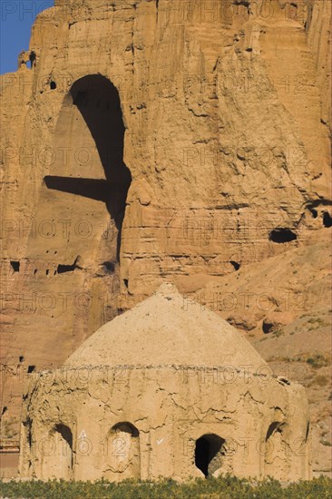 AFGHANISTAN, Bamiyan Province, Bamiyan, Tomb near empty niche where the famous carved Budda once stood (destroyed by the Taliban in 2001)