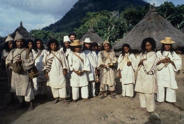COLOMBIA, Sierra Nevada de Santa Marta, Kogi People, Kogi Mama signatories with film maker Alan Ereira in background.
