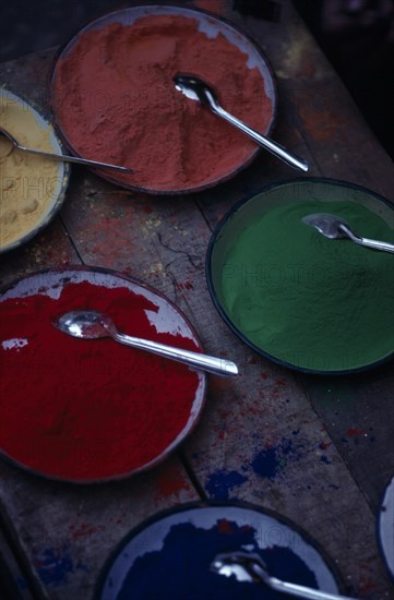 NEPAL, Kathmandu, Tika powder for sale in Asan bazaar.