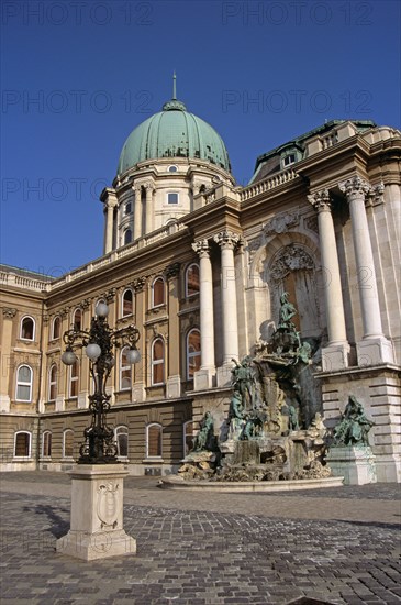 HUNGARY, Budapest, "Castle Hill District, Saint Georges Square, Castle and Palace complex, King Matyas (Matthias) Fountain"