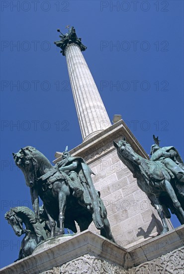 HUNGARY, Budapest, "Millennium Monument, including Hoseink Emlekere plinth, Heroes Square."