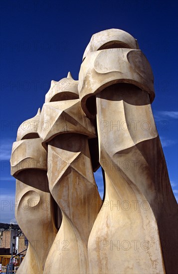 SPAIN, Catalonia, Barcelona, "Casa Mila, La Pedrera, Gaudi Witch scarers roof sculptures."