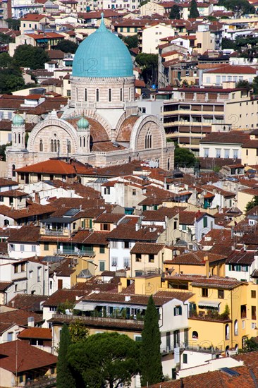 ITALY, Tuscany, Florence, "The 19th Century Tempio Maggiore, the Great Synagogue of Florence surounded by housing"