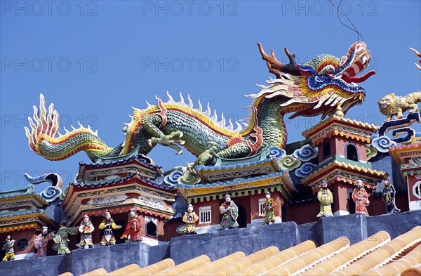 CHINA, Hong Kong, Cheung Chau Island. Roof of Pak Tai Temple.