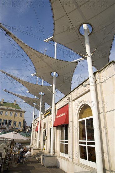 ENGLAND, East Sussex, Brighton, Ornate Awnings outside public house / cafe above Brighton Aquarium.