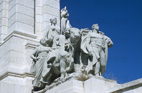 SPAIN, Andalucia, Cadiz, "Cadiz Parliament, Plaza de Espana, Statues, Monument dedicated to Cortes of Cadiz of 1812."