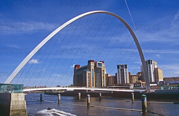 ENGLAND, Tyne & Wear, Gateshead, Millennium Bridge near Newcastle Upon Tyne.