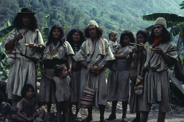 COLOMBIA, Sierra Nevada de Santa Marta, Ika, Ika Indian family group  the powerful Villafana family outside their home in the rio Guatapuri valley on the southern slopes of the Sierra Nevada de Santa Marta. Arhuaco Aruaco indigenous tribe American Colombian Colombia Female Woman Girl Lady Hispanic Indegent Kids Latin America Latino Male Man Guy South America  Arhuaco Aruaco indigenous tribe American Colombian Columbia Female Woman Girl Lady Hispanic Indegent Kids Latin America Latino Male Man Guy South America Female Women Girl Lady Male Men Guy