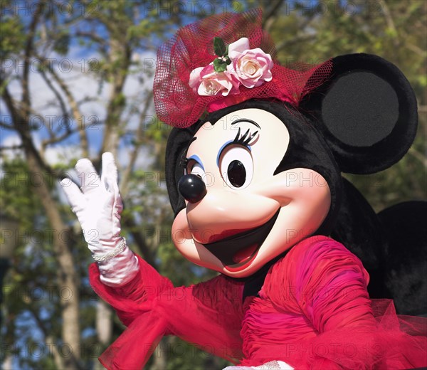 USA, Florida, Orlando, Walt Disney World Resort. Mickey Mouse character on stage in the Magic Kingdom.