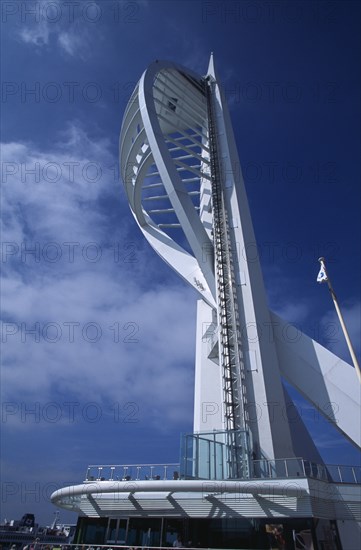 ENGLAND, Hampshire, Portsmouth, Gunwharf Keys. The Spinnaker Tower seen against a blue sky. Standing 170 metres (557 feet) above the harbour of Portsmouth.