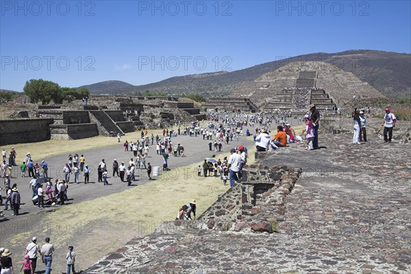 MEXICO, Mexico State, Teotihuacan, "Tourists, Pyramid of the Moon, Calzada de los Muertos, Teotihuacan Archaeological Site"