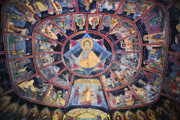 ROMANIA, Transylvania, Sinaia, "Prahova Valley, Paintings on ceiling of Old Church, Sinaia Orthodox Holy Monastery"