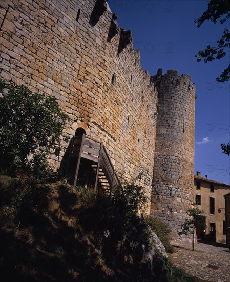 FRANCE, Languedoc-Roussillon, Aude, "Chateau Villerouge-Termenes.  Outer walls of medieval castle stronghold in village where Guilhem Belibaste, the last Cathar prefect was burnt at the stake in 1321."