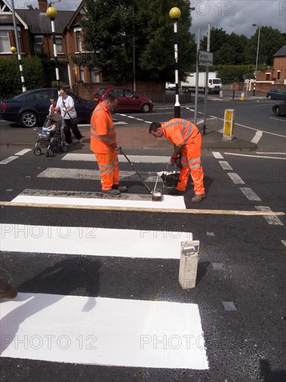 TRANSPORT, Road, Pedestrian Crossings, White lines being painted on Zebra Crossing.