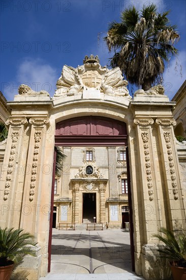 MALTA, Mdina, The Silent City. The Baroque entrance to the Vilhena Palace now the National Museum of Natural History