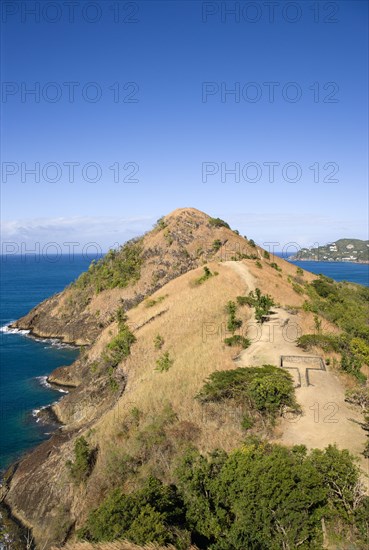 WEST INDIES, St Lucia, Gros Islet , Pigeon Island National Historic Park Signal Hill seen from Fort Rodney